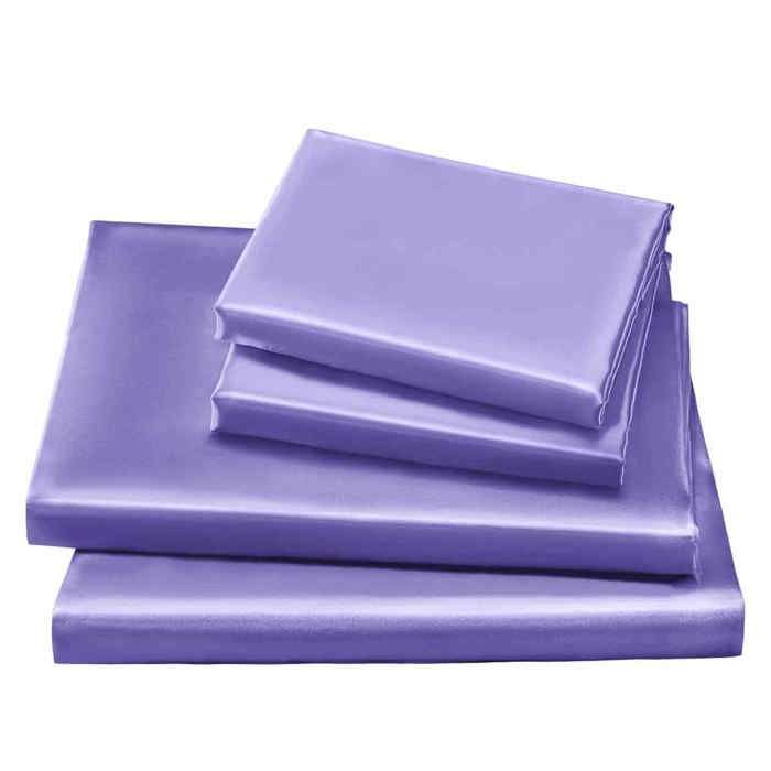 Parure de lit double en satin de soie violet - Luxueuse avec drap-housse et taies