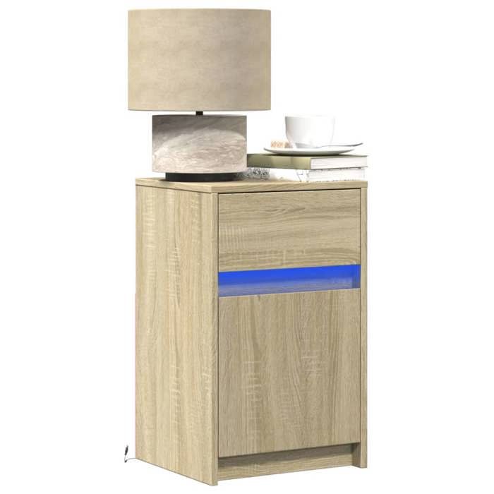Table de chevet avec LED - vidaXL - Chêne sonoma - 38x34x61 cm - Charge max 50 kg - Tiroir intégré - Lampes LED RVB