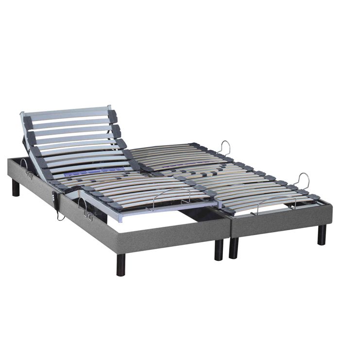 Sommier électrique de relaxation tout lattes tissu gris clair 2x70x190 - Gris - Garantie 5 ans - Someo Sommier électrique de relaxation tout lattes tissu gris clair 2x70x190 - Gris - Garantie 5 ans - Someo