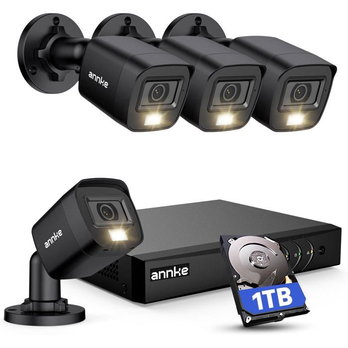 Kit de Surveillance Filaire ANNKE 1080p DVR 8CH 5MP Lite H.265+ avec 4 Caméras Étanches