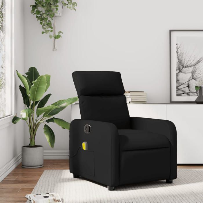 NEW 2026 Fauteuil Massant - Chaise relax - 1 place - en similicuir noir 66x89.5x95.5 cm L3798