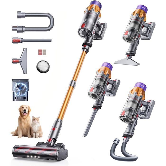 Aspirateur balai sans fil - SVATV - 600W - 50 kPa - Autonomie 65 min - Tuyau extensible 1 m - Filtration 8 couches