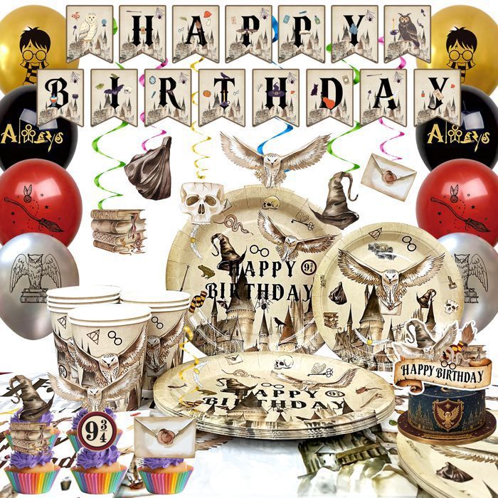 Kit de décoration anniversaire - INBOXXARTY - Harry Potter - Multicolore - Enfant mixte - Ballons vaisselle cake topper