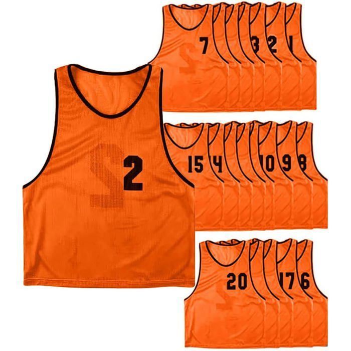 Lot de 20 chasubles numérotées recto-verso de 1 à 20 de taille Small gilet dentrainement couleur ORANGE