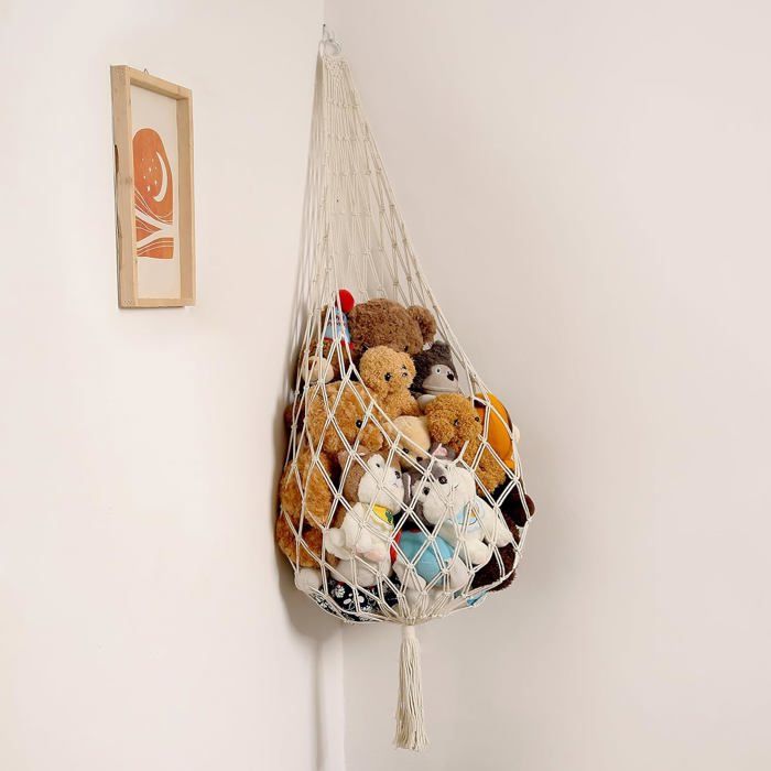 Hamac dangle bohème en macramé pour peluches filet de rangement mural pour peluches