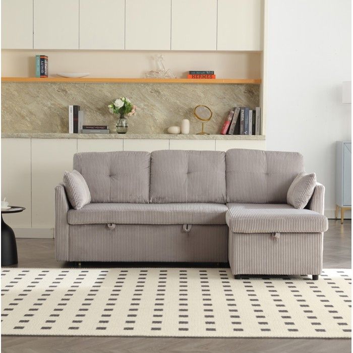 COVREO Canapé dangle convertible modulable avec coffre réversible tissu corduroy gris clair 3 places