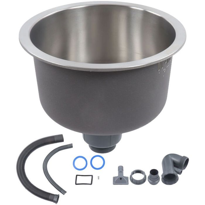 Évier Rond en acier inoxydable de 30 Cm Évier de Cuisine à Double Cuve avec Capacité Profonde Tuyau et Accessoires Résistant aux