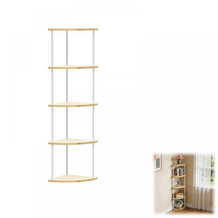 Étagère de salon QUIIENCLEE étagère dangle à 5 niveaux érable blanc tubes en fer capacité 20 kg 30x30x124cm