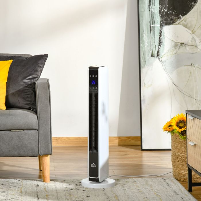 Chauffage soufflant céramique 2200 W tour électrique blanc et noir avec télécommande minuterie 8 h oscillation