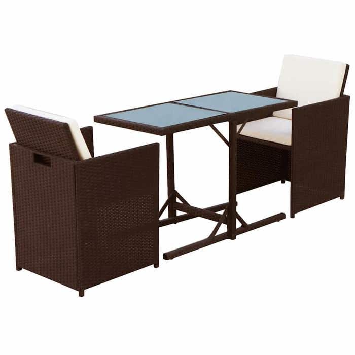 Elégance-Chic Ensemble de bistro et coussins - 3 pcs - résine tressée - marron - 110 x 53 x 72 cm - MEUBLE Terrasse & Bistrot_00139