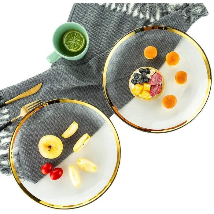 NUTRIUPS Lot de 6 assiettes en céramique blanches de 26,7 cm pour dessert, salade, steak, pâtes, micro-ondes, four et lave-vaisselle
