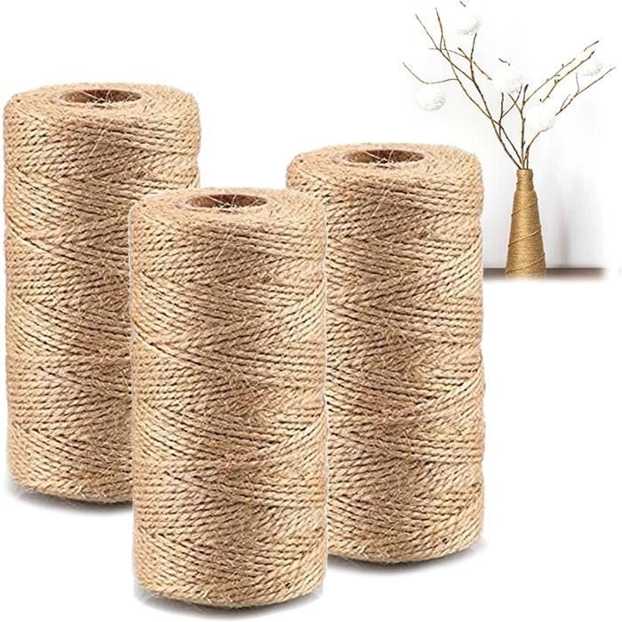 Ficelle En Jute Naturelle 1312 Pieds (400 M) – 4 Bobines 3 Brins Ø2 Mm, Idéale Pour Emballage Cadeaux, Mariage, DIY Et Jardin