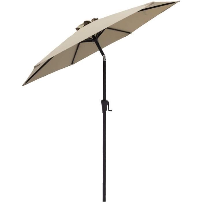 Parasol De Jardin Solaire LED 270 Cm - Inclinable, Manivelle, Protection UV 80+ - Beige/Anthracite/Rouge