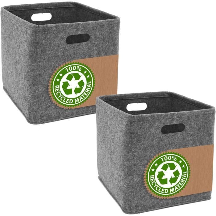 100% feutre recyclé : lot de 2 cubes de rangement 33x33x33 - box rangement compatible avec ikea kallax storage cubes etagere rangeme