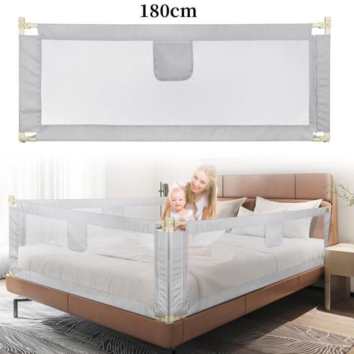 Barrière De Lit Réglable En Hauteur 40-60cm - Protection Latérale Gris Lin Pour Enfant Et Bébé