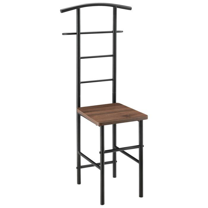 Valet de chambre nuit porte vetements avec cintre et porte pantalons metal MDF 107 cm noir marron