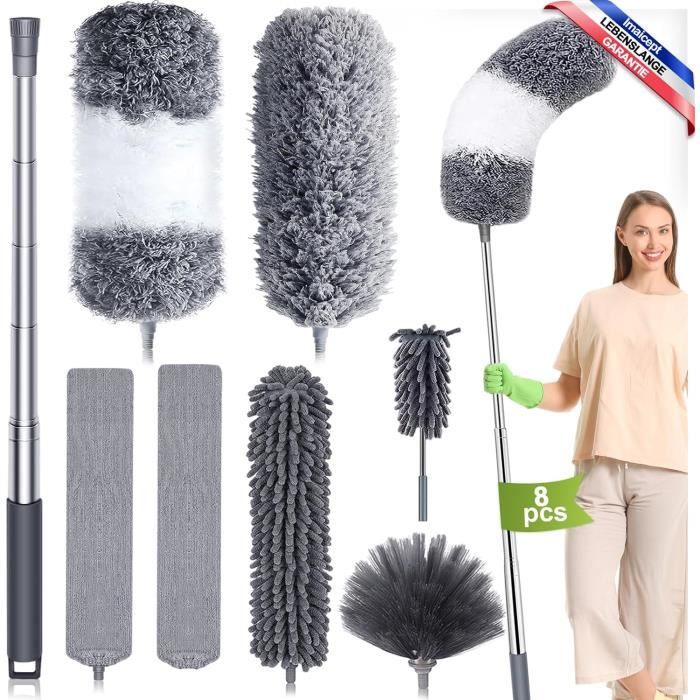 7 Pièces Plumeau Télescopique - Longueur 256cm Max | Pour Plafonds Et Toiles D'Araignée | Lavable