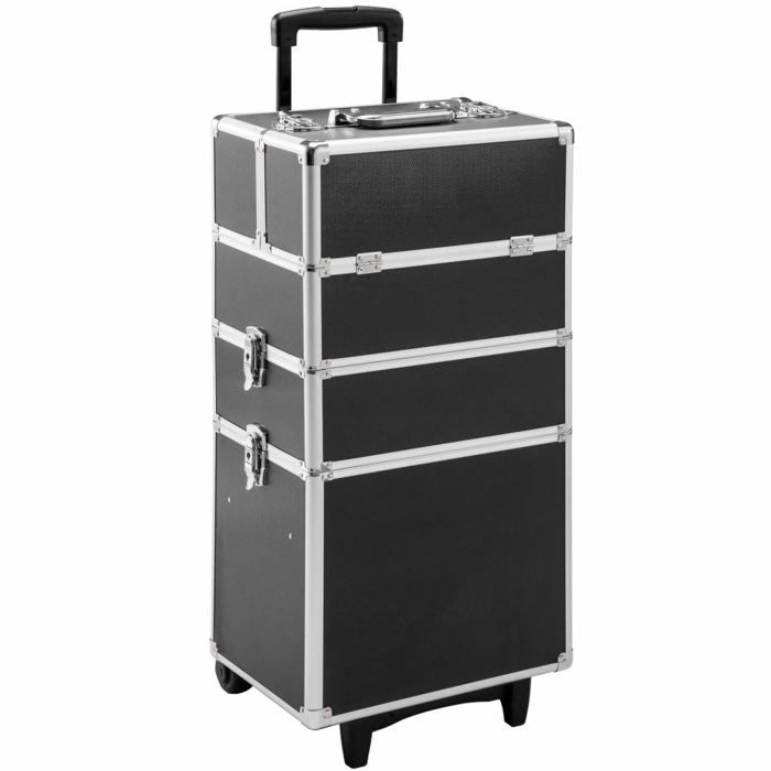 Valette Trolley Maquillage 4 En 1 Alu Professionnelle - Noir/rose - Voyage Et Pro