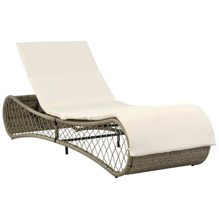 transat chaise longue bain de soleil lit de jardin terrasse meuble d exterieur avec coussin resine tressee gris