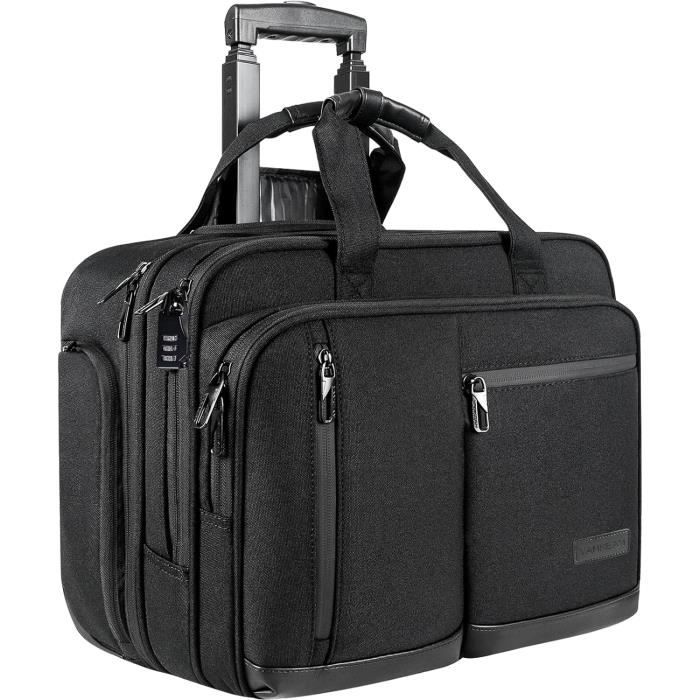 18 pouces Sac d'ordinateur en cuir pour ordinateur pour homme - Mallette souple en cuir véritable pour homme avec housse rembourrée pour ordinateur portable, noir, Large, Vintage