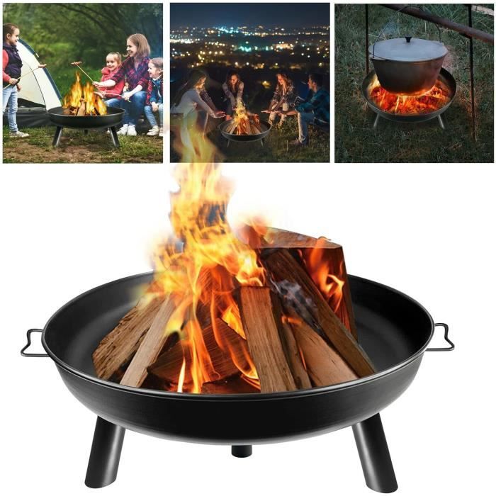 Brasero 80 Cm Diamètre En Fonte - Grand Feu De Jardin Avec Poignées - Métal Robuste Pour Terrasse Et Camping