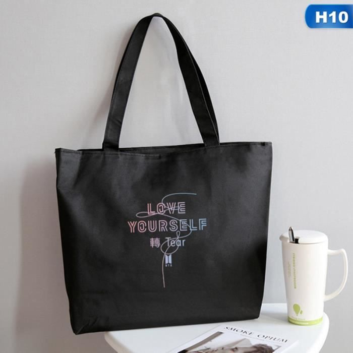 BTS Sac à main en toile à bandoulière Sac de sport décontracté noir SUGA  JIMIN V H10