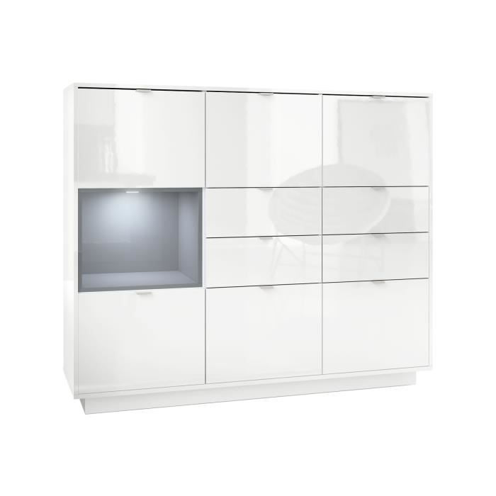 Vladon Buffet haut Armoire Metro V2 en Blanc haute brillance - Façades en Blanc haute brillance avec une insertion en Gris haute Vladon Buffet haut Armoire Metro V2 en Blanc haute brillance - Façades en Blanc haute brillance avec une insertion en Gris haute