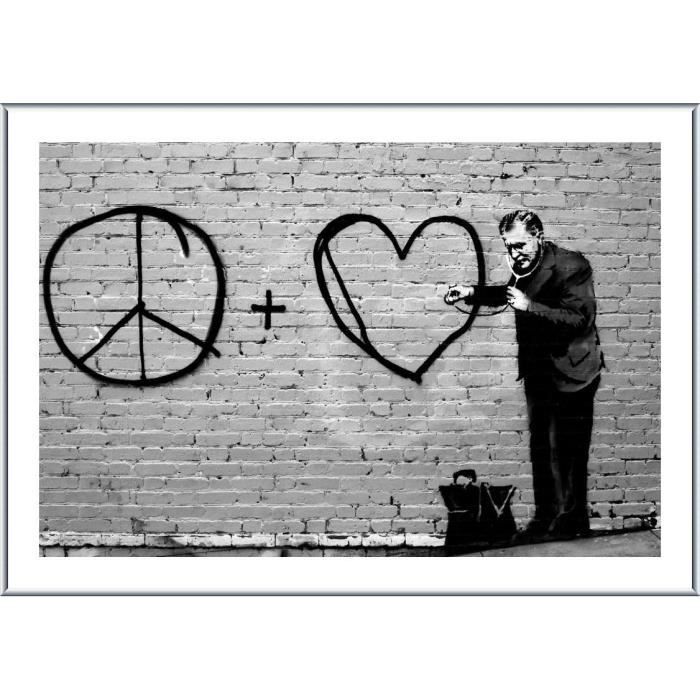 Doctor Peace Love Black And White Banksy Silver Aluminum Poster Enmaille Imprimer Sur Toile 100 Coton Pret A Hang 46x30cm Cdiscount Maison