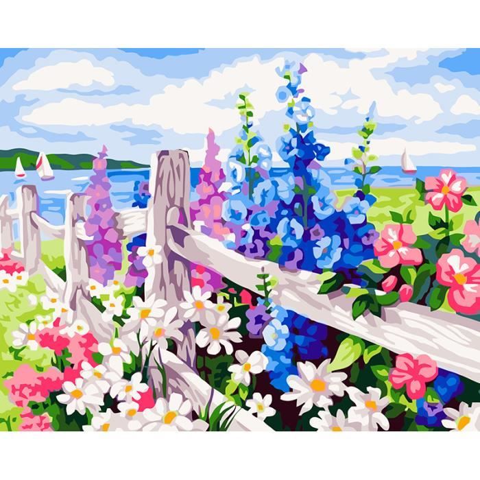 Encadré image sur acrylique mur dessin de peinture à l'huile par numéros mer  de fleurs - Achat / Vente peinture a l'huile Encadré image sur acrylique -  Cdiscount