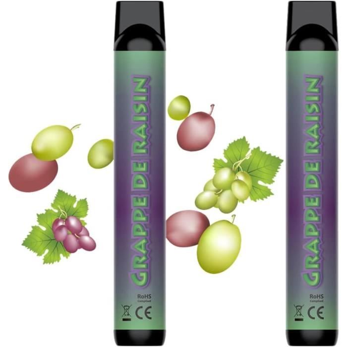 2 cigarettes électroniques jetables - 600 puffs - SANS NICOTINE (Grappe ...