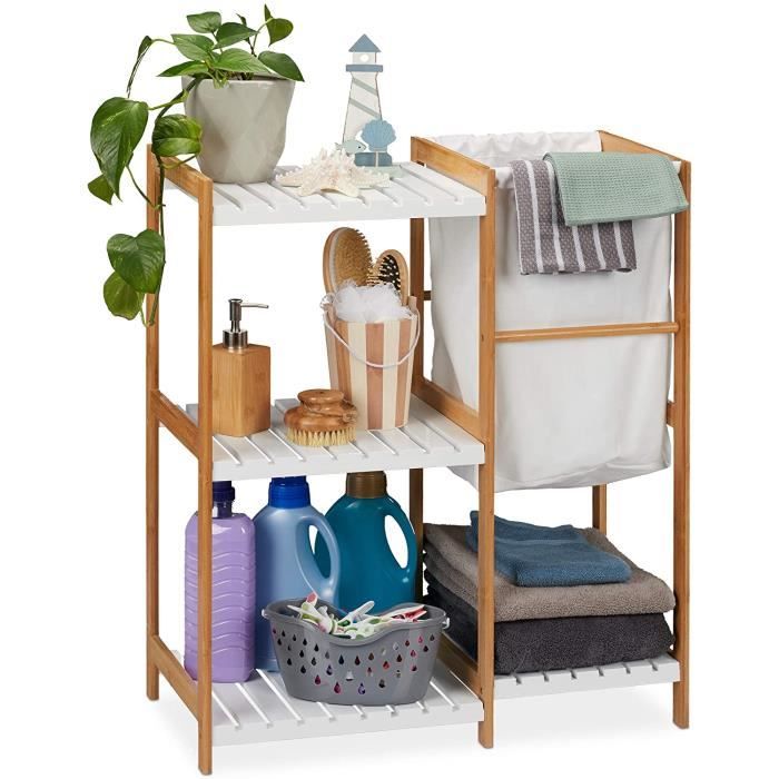 Meuble à Linge Relaxdays En Bambou Avec 2 Paniers Coulissants - Dimensions 85x44x33 Cm, Nature/Gris
