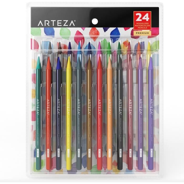 Arteza Crayons De Couleur Aquarelle Haut De Gamme Sans Bois Set De 24