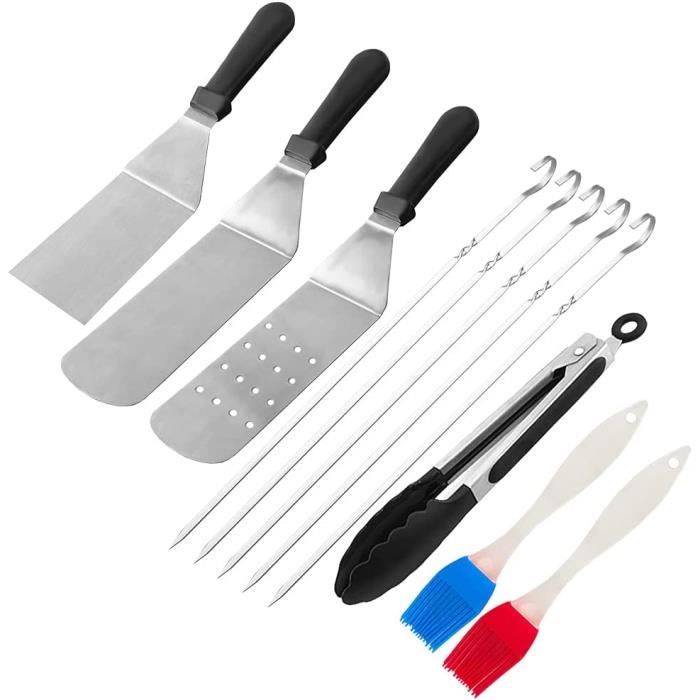 3 Brochettes 3 Voies En Acier Inox + Poussoir - Pour Barbecue, Viande, Légumes, Poulet - Réutilisables