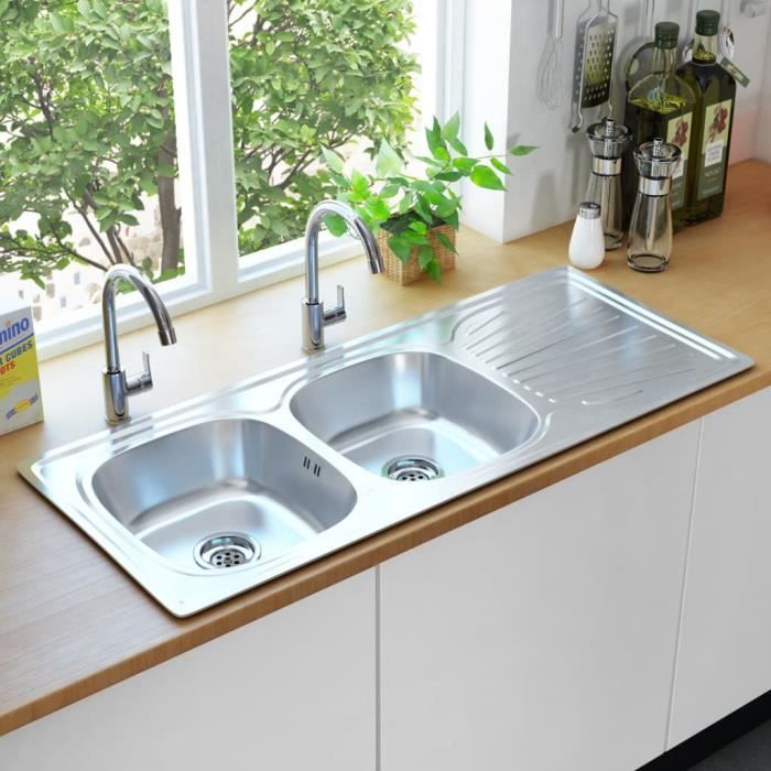 JILL®1117 MODE Évier double de cuisine 120x50x155 cm (LxlxH) avec crépine et piège Acier inoxydable