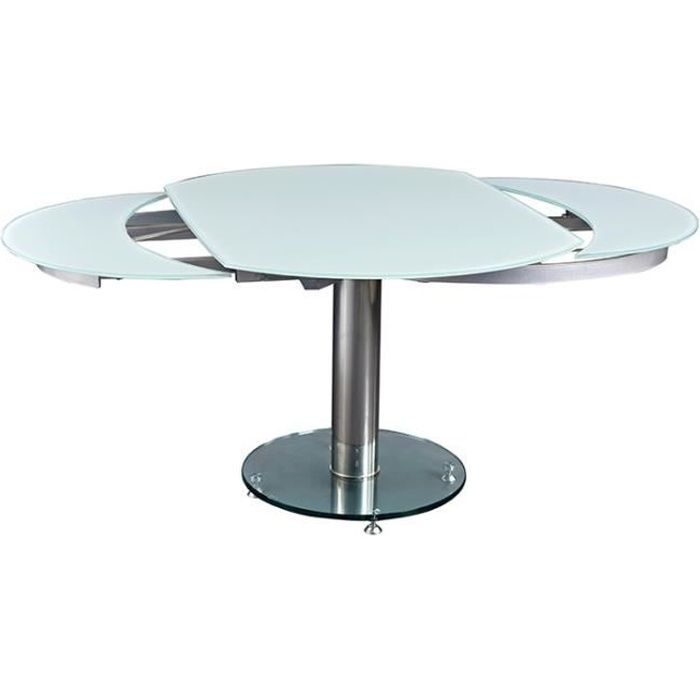 Table de repas - Design by Giovanni Marchesi - BENJI - Verre blanc trempé - Allonges automatiques