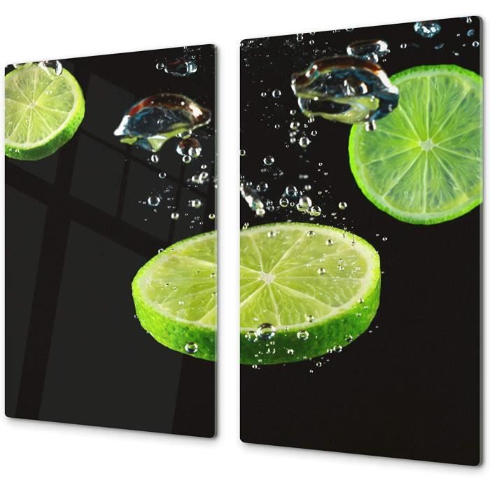 Couvre-Plaque Cuisson Verre Trempé 90x52 Cm Vert Citron – Protection Anti-Éclaboussures Et Décoration