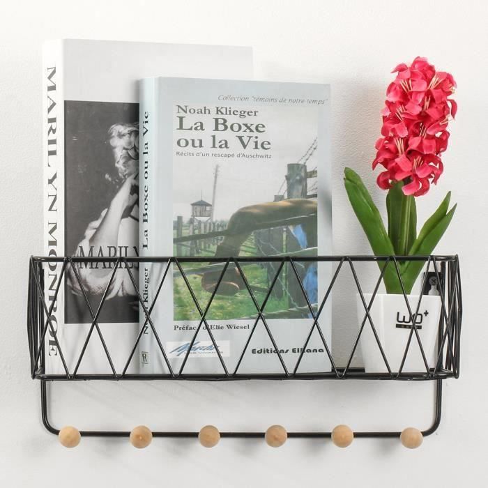 Étagère Murale Vintage Avec Crochets En Métal – Patère Industrielle