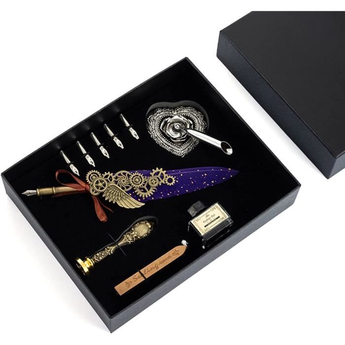 Lot De 5 Stylos Plume Calligraphie Vintage - Avec 5 Plumes Supplémentaires & Encre - Style Rétro - Cadeau élégant