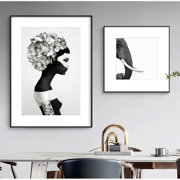 2 Pièces Art-Poster Peinture créative sur toile noir et blanc