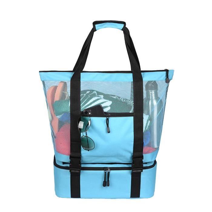 Sac De Plage En Maille Grande Capacité 48x63cm - Léger, Pliable, Avec Poche Zip