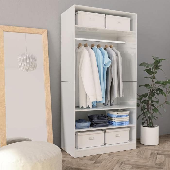 Garde-robe - VIDAXL - 800231 - Blanc brillant - Bois dingénierie - 100x50x200 cm