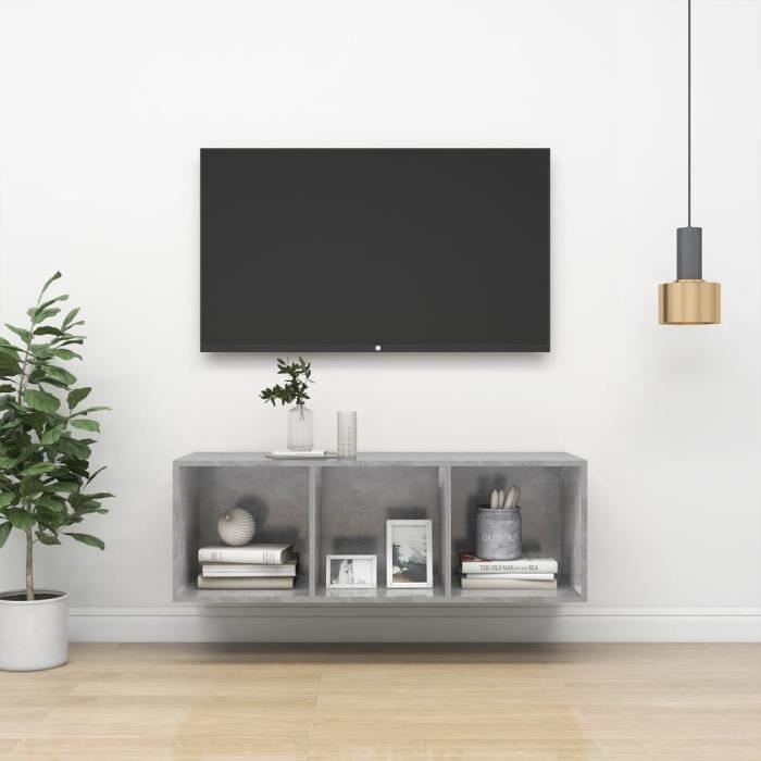 meuble tv mural gris béton - vidaxl - 37x37x107 cm - contemporain - design
