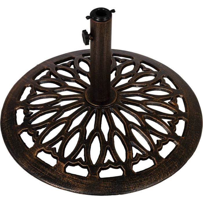 Kingfisher Pied De Parasol Fonte 9 Kg – Base Stable Bronze Avec Motif Floral, Compatible Ø 38-50 Mm