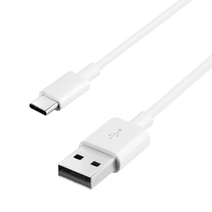Câble USB vers USB type-C - Blanc - 2m - Charge & Synchro - Compatible tous appareils USB-C