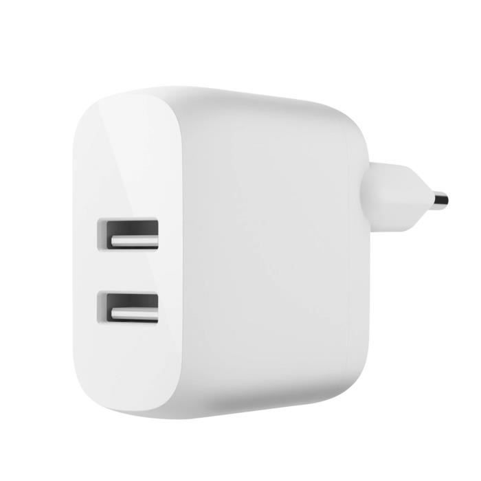 Chargeur Secteur Double USB 24W Charge Rapide Compact Belkin Boost Charge Blanc