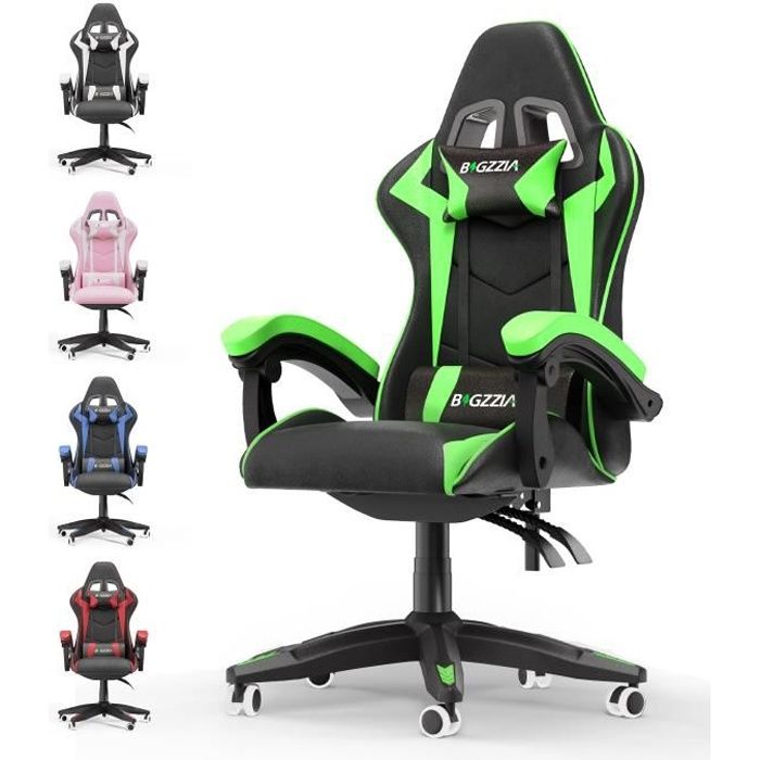 Fauteuil Gamer Chaise Gaming Ergonomique - avec appui-tête et oreiller  lombaires - Inclinable 90 °-135 ° - Vert - Cdiscount Informatique