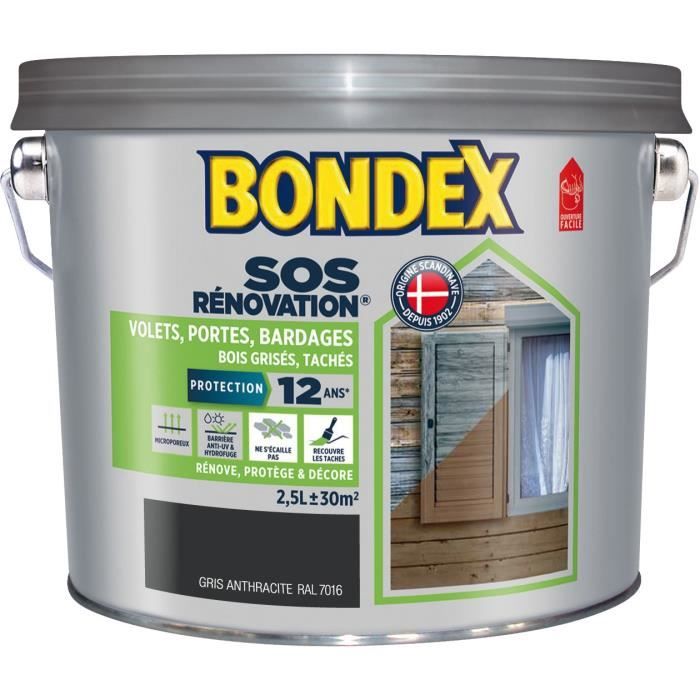 BONDEX Lasure opaque rénovation volets - Gris Anthracite Ral 7016 Satin,  2,5L - Achat / Vente peinture - vernis Lasure Gris anthracite 2,5 L -  Cdiscount