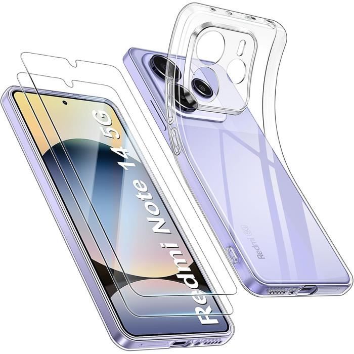 Coque Silicone + 2 Films Verre Trempé Pour Xiaomi Redmi 15 4G/5G - Protection Anti-choc, Ultra Fine - Transparente - 4