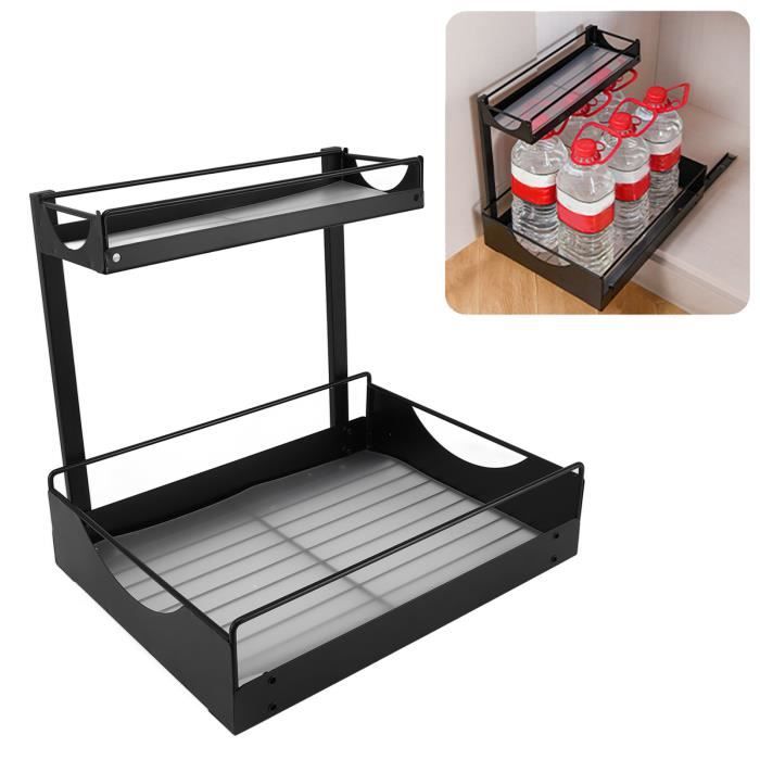 Rangement Sous évier à 2 Niveaux Coulissant - Métal Blanc - Réglable En Hauteur - Pour Cuisine Ou Salle De Bain - 9