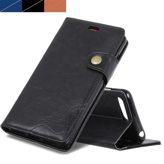 Huawei Y6 2018 Housse Coque Noir Premium Cheval fou Texture Flip